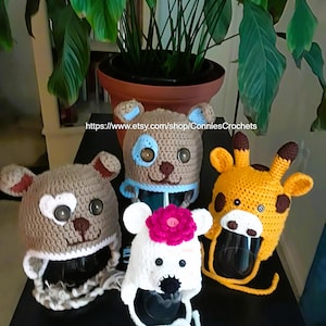Crochet Animal Beanie Hats: Reindeer, Puppy, Polar Bear, Giraffe
