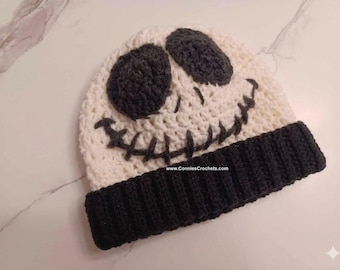 Skeleton Beanie with Ear Flaps: Crochet Halloween Costume Hat, Winter Hats