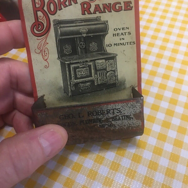 Very Rare 1800's Original Born Steel Range Tin Match Stick Holder