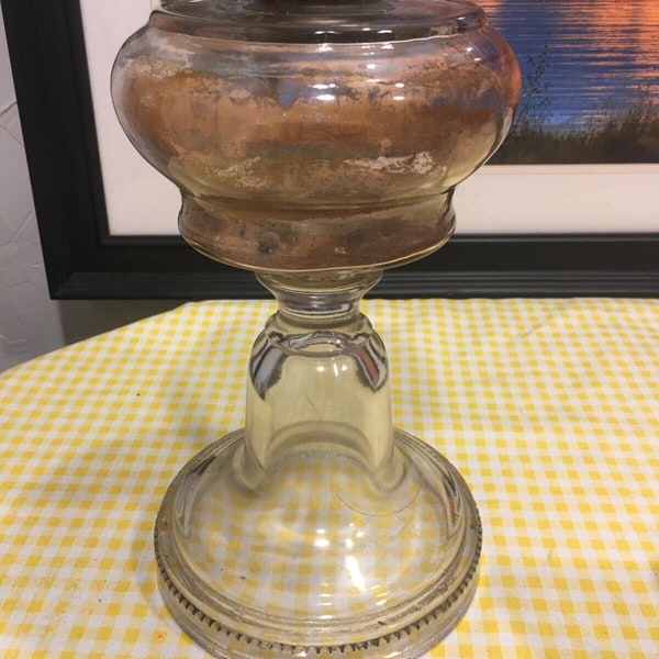 Pied de lampe de table à pétrole antique de style Queen Ann des années 1800 - Avec défauts de fabrication