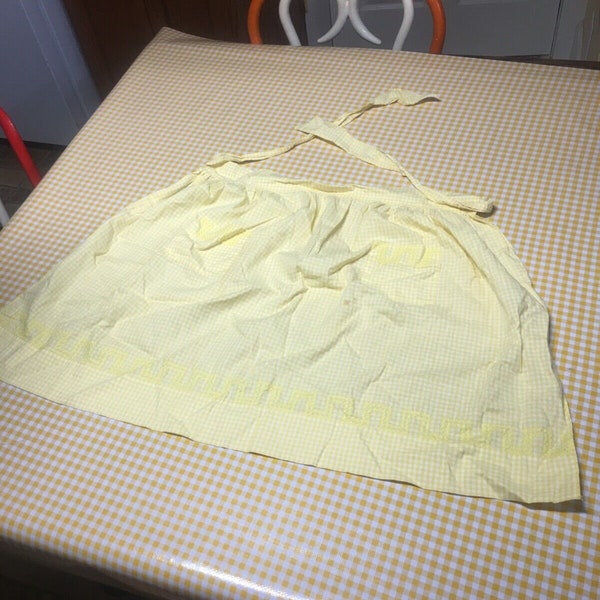 Antique 1950's Yellow and White Checked 1/2 Kitchen Apron -  Nice & Original