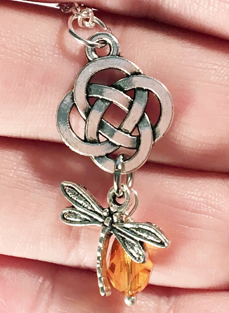 Outlander Jewelry Celtic Knot Cross Crystal Pendant Dragonfly in Amber