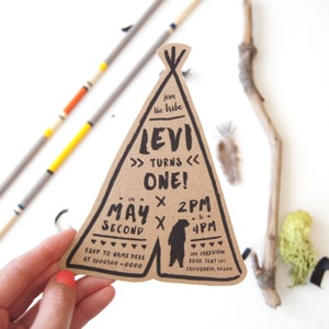 Teepee Shaped Invitation / Digital File / Black and White / Simple Camping Party Invite