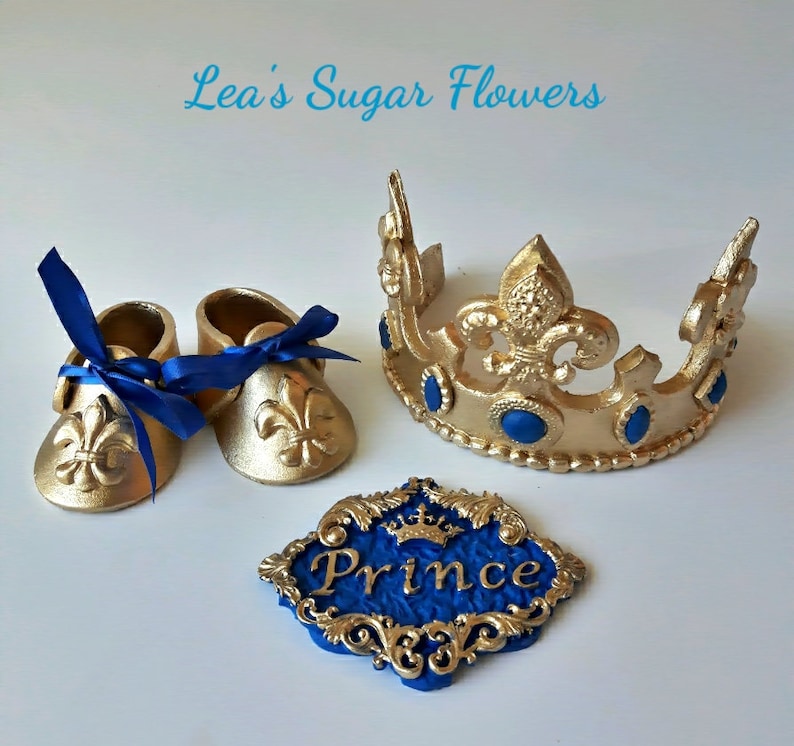 Prince set Fleur De Lis Crown with Colored Jewels for Royal Prince Party Cake