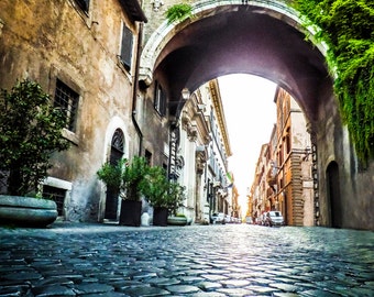 Impresión fotográfica de la calle Roma, arco italiano, lienzo o arte en metal