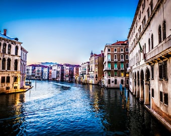 Venice Grand Canal Print, Italy at Dusk, Old World Decor