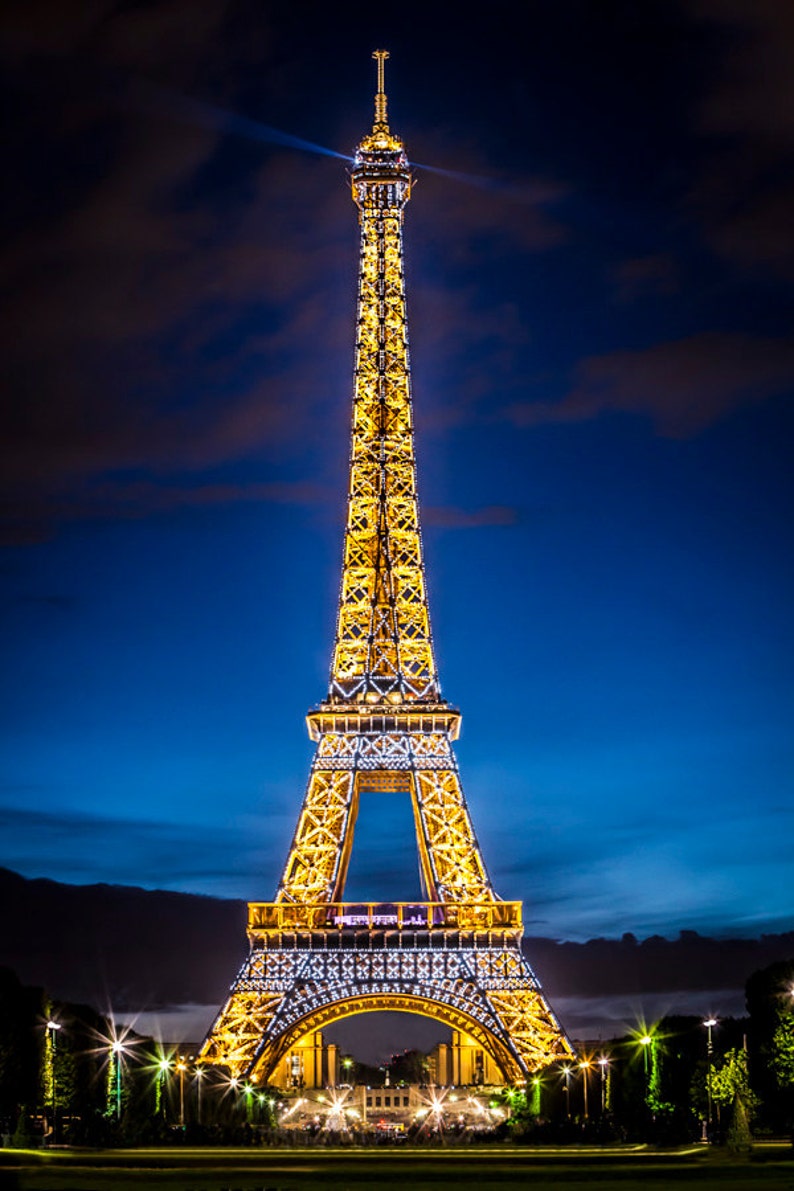 Paris Eiffel Tower at Night, Paris Decor, French Wall Art, Fine Art Photography, Canvas Gallery Wrap, Large Canvas Art image 1