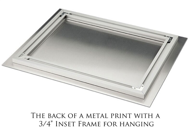 May include: The back of a metal print with a 3/4 inch inset frame for hanging.