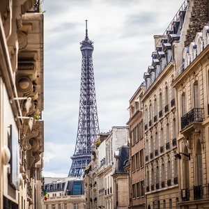 Eiffel Tower through buildings, Paris Decor, Large Wall Art, Paris Photography, Large Wall Art