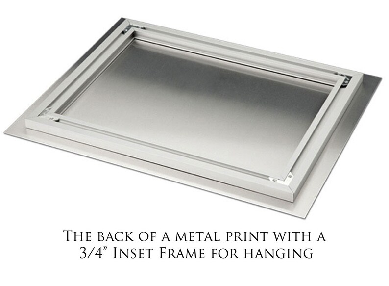 May include: The back of a metal print with a 3/4 inch inset frame for hanging.