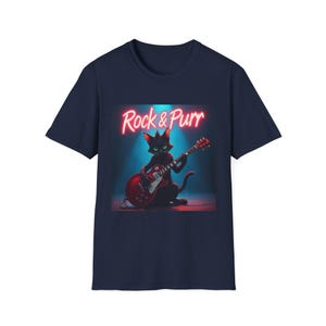 Cool Cat Rock & Purr Unisex Softstyle T-Shirt, Musician Guitar Lover Tee, Music Band Gift, Graphic Tee, Hipster Shirt