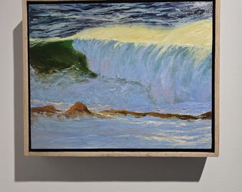 Original oil painting depicting ocean waves Cape Spear Newfoundland Golden Crest