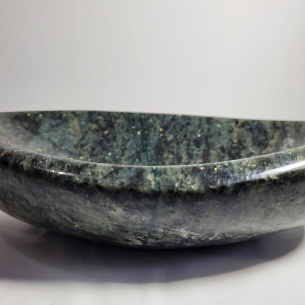 Hand shaped Speckled Labradorite vessel stone bowl soap holder dish