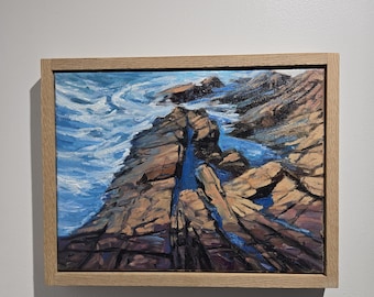 Original oil painting depicting ocean waves Cape Spear Newfoundland