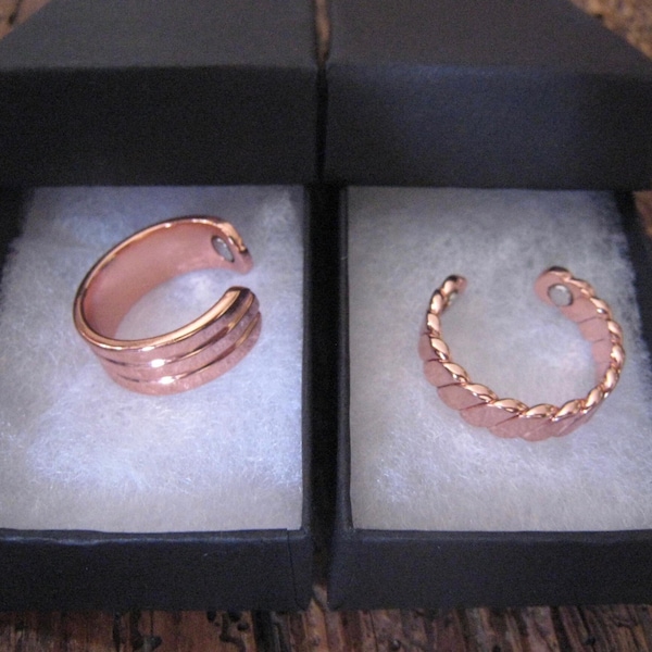 Copper Magnetic Rings ROMAN, HAMMERED, TWISTED Styles in Nice gift box