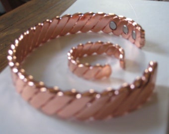 Copper Magnetic Bracelet and Ring set Chunky Men Women Unisex NEW