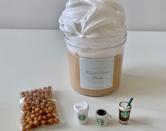 Limited Edition : 6oz Cafe Latte Butter Slime with Foam Beads, 3 Coffe Charm and Sweet Treat Package - Your Choice of 59 Fragrance
