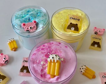 Cute Glittering Butter Slime Set (2oz x 3) with Sweet Treat Package - Your Choice 59 Fragrance