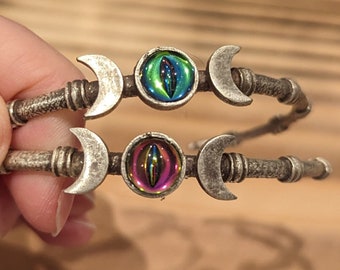 Bracelet Lunar Eye Cuff Silver Plated with 8mm Glass Eye Your Choice of Color