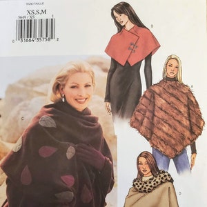 Pattern Butterick 3649 Capelet Wrap Shawl Stole Poncho Fast and Easy Collection 2002 - XS, S, M Bust 30.5 to 36 - New/Uncut/Factory Folded