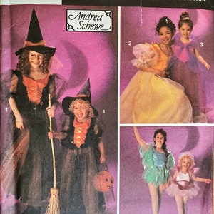 May include: A Simplicity sewing pattern for children's costumes. The pattern includes five costumes: a witch, a princess, a fairy, a ballerina, and a ballerina with a crown. The pattern number is 8647 and the size is AA (2-6).