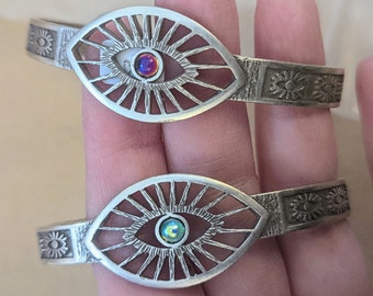 Bracelet Eye Cuff Silver Plated with 4mm Jewel Your Choice of Color