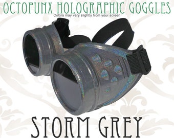 Steampunk Goggles Holographic Storm Grey Hand Painted with 50mm Lenses