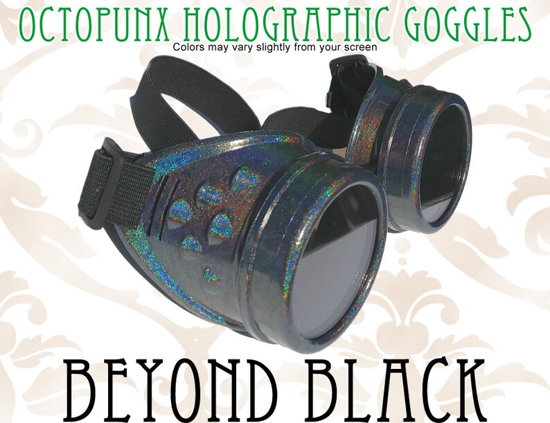 Steampunk Goggles Holographic Beyond Black Hand Painted with 50mm Lenses image 1