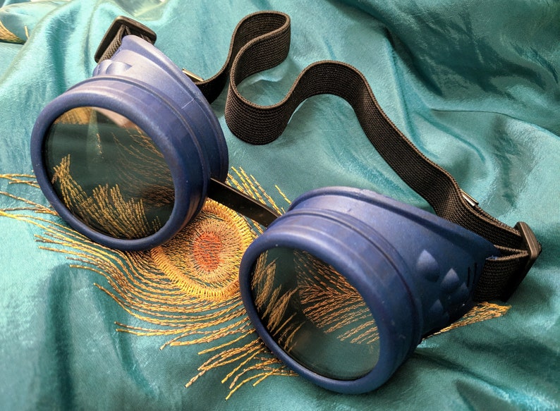 Steampunk Goggles Matte Metallic TARDIS Blue Hand Painted with 50mm Lenses image 1