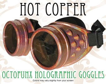 Goggles Hot Copper Holographic Hand Painted Steampunk 50mm - Your Choice of Lenses