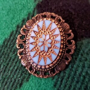 Brooch-Pendant Vintage Glass Versailles Cabochon Shelly Pin Focal Turquoise and Gold Your Choice of Metal Color image 6