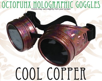 Steampunk Goggles Holographic Cool Copper Hand Painted with 50mm Lenses