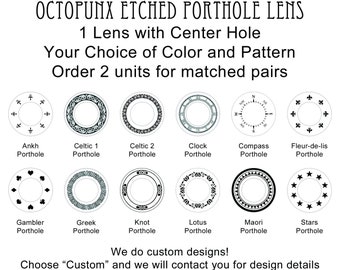 Lens 50mm SINGLE Custom Etched Porthole Style Your Choice of Color and Pattern