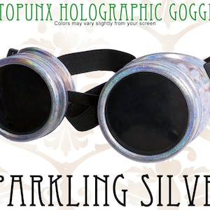 Steampunk Goggles Holographic Sparkling Silver Hand Painted with 50mm Lenses