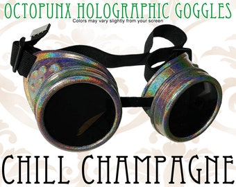Steampunk Goggles Holographic Chill Champagne Hand Painted with 50mm Lenses