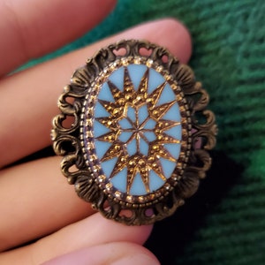 Brooch-Pendant Vintage Glass Versailles Cabochon Shelly Pin Focal Turquoise and Gold Your Choice of Metal Color image 3