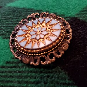 Brooch-Pendant Vintage Glass Versailles Cabochon Shelly Pin Focal Turquoise and Gold Your Choice of Metal Color image 5