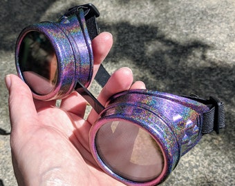 Steampunk Goggles Holographic Chameleon Furfur Purple Hand Painted with 50mm Lenses