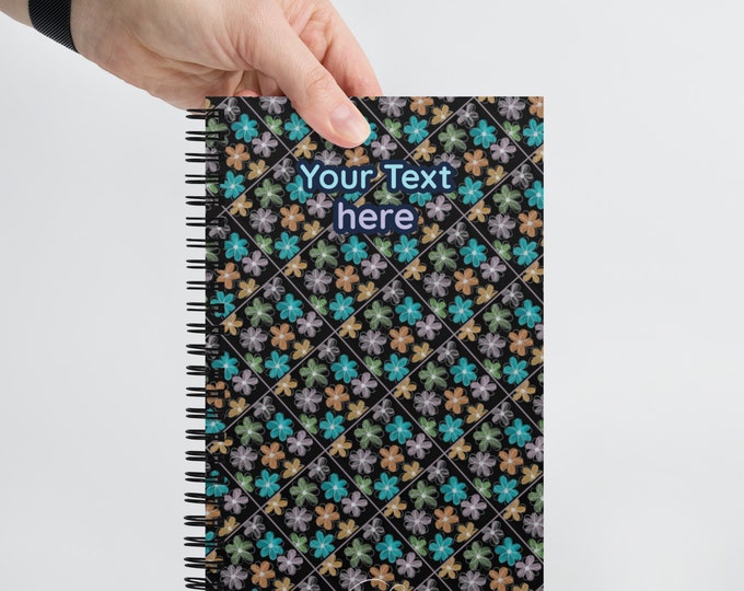 Big Flowers Multicolor Black Spiral notebook. Personalized gift. Design hand-painted by the Designer Maria Alejandra Echenique