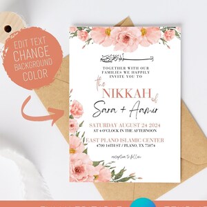 Nikkah Invitation Template, Muslim Islamic Wedding Nikah, Printable, Editable Wedding Invites, Canva INSTANT Download, Blush Pink Design