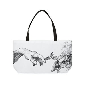 Story of Creation Original Artwork Oversized Bag - Unique, Creative, Environmental, Famous Painting, White and Black, Overnight, Travel Bag