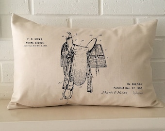 Western Saddle vintage drawing 1900 for the rancher, horse lover, western decor pillow