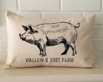Pig farm pillow personalized with your farm name, logo or favorite piggy