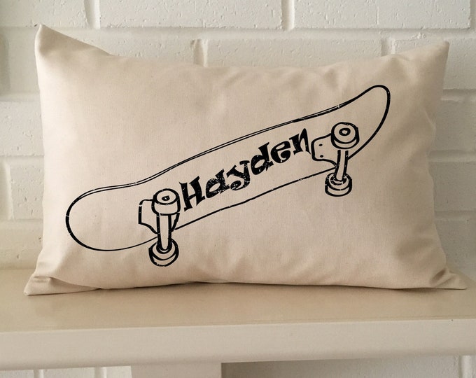 Skateboard art personalized pillow, custom name pillow for gift or yourself!
