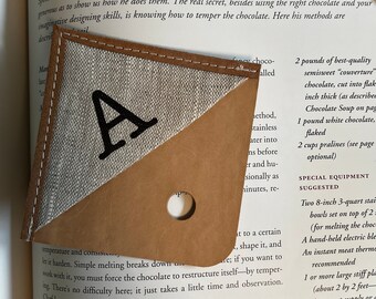 Personalized Linen Leather Corner Bookmark, Initial Gift