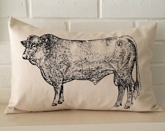 Gelbvieh Bull pillow personalized with your hip or rib brand for the cattle rancher western decor