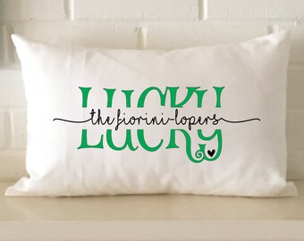 Personalized family St Patrick Day pillow, Irish decor for your St Paddy's home in pure cotton or pure linen for authentic quality and style