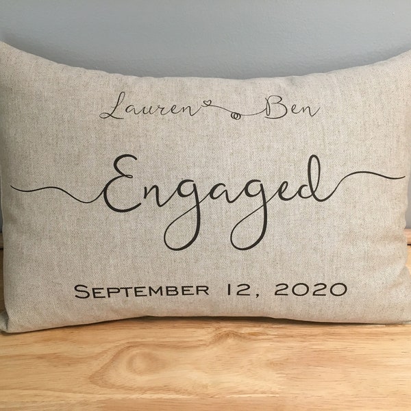 Engagement announcement gift, bridal announcement, personalized date pillow