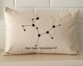 Personalized Sagittarius Constellation Pillow, Zodiac Star Date Gift