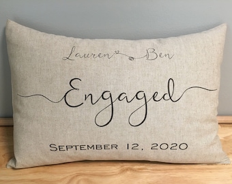 Engagement announcement gift, bridal announcement, personalized date pillow